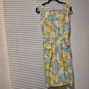 Floral Sleeveless Dress - Yellow and Blue
